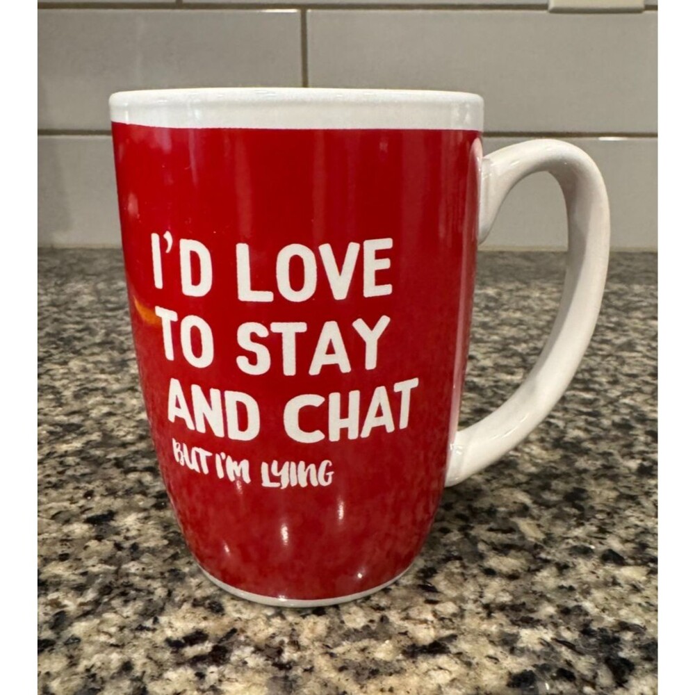 Red Ceramic Coffee Mug Funny Introvert "I'd love to stay and chat, but I'm lying